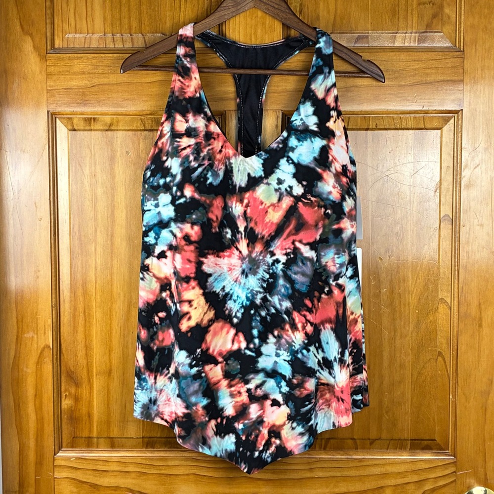 Magicsuit Womens Tie Dye Underwire Tankini Top Black Multi Sz 16 Hippie Beach